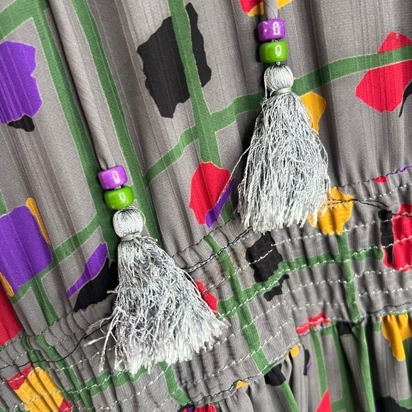 Vintage 80s Diane Freis Georgette Dress L XL Long Sleeves Gray Geometric Pattern - Picture 5 of 14